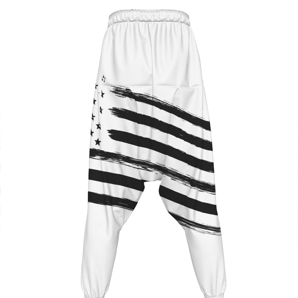 White And Black American Flag Print Hammer Pants