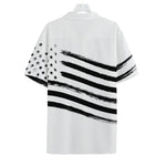 White And Black American Flag Print Hawaiian Shirt