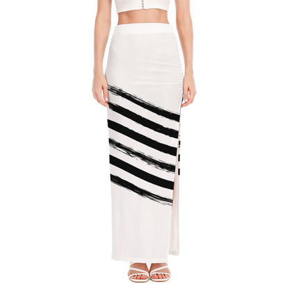 White And Black American Flag Print High Slit Maxi Skirt