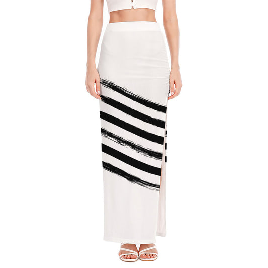 White And Black American Flag Print High Slit Maxi Skirt