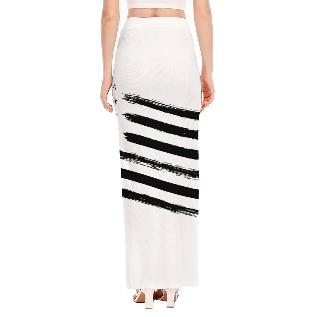 White And Black American Flag Print High Slit Maxi Skirt
