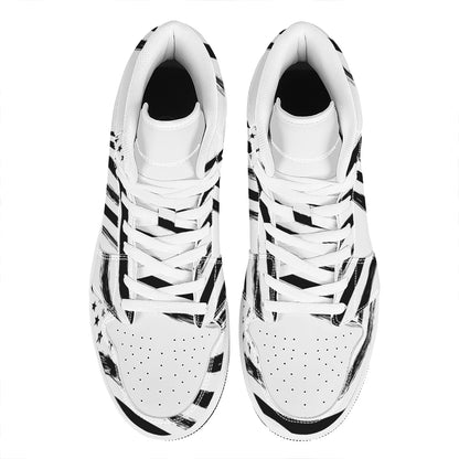 White And Black American Flag Print High Top Leather Sneakers