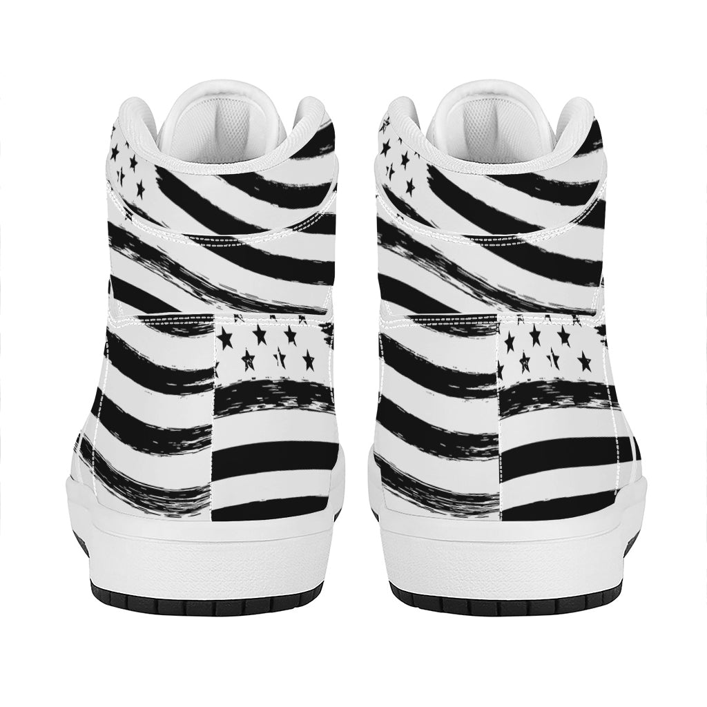 White And Black American Flag Print High Top Leather Sneakers