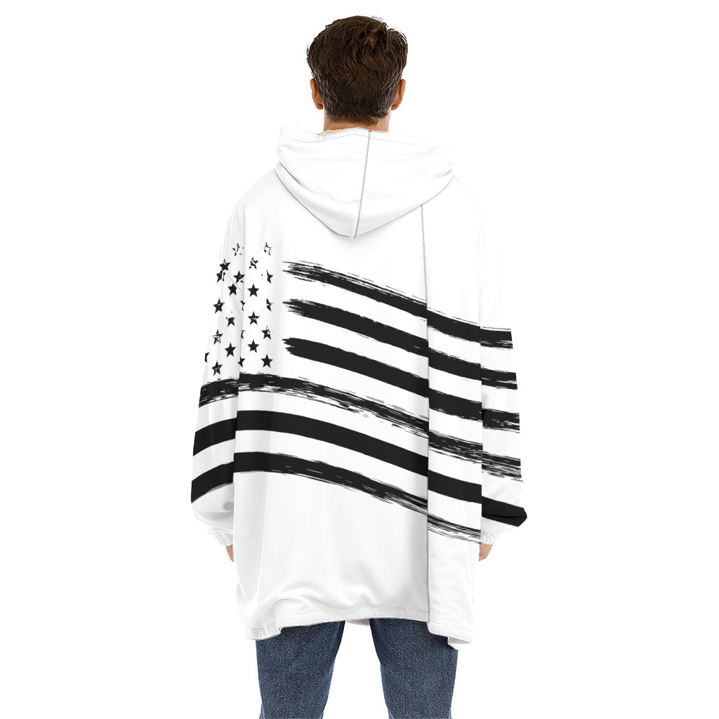 White And Black American Flag Print Hoodie Blanket