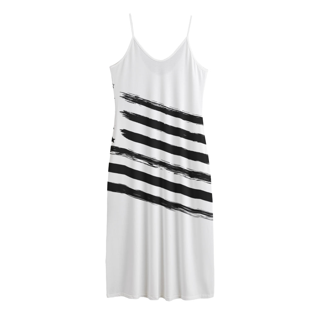 White And Black American Flag Print Jersey Midi Cami Dress