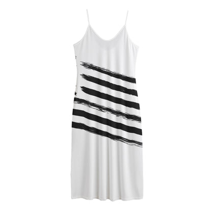 White And Black American Flag Print Jersey Midi Cami Dress