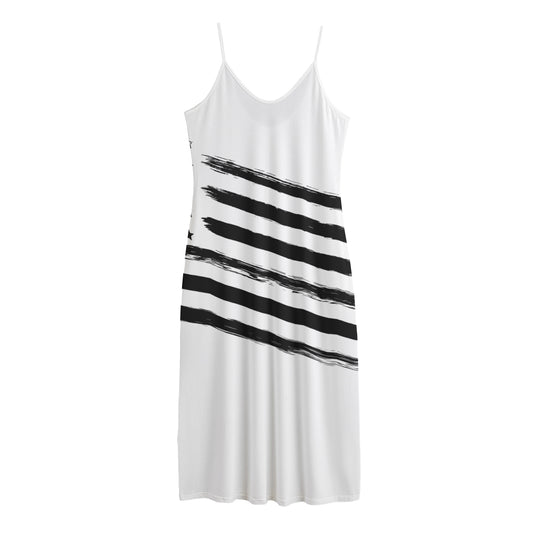 White And Black American Flag Print Jersey Midi Cami Dress