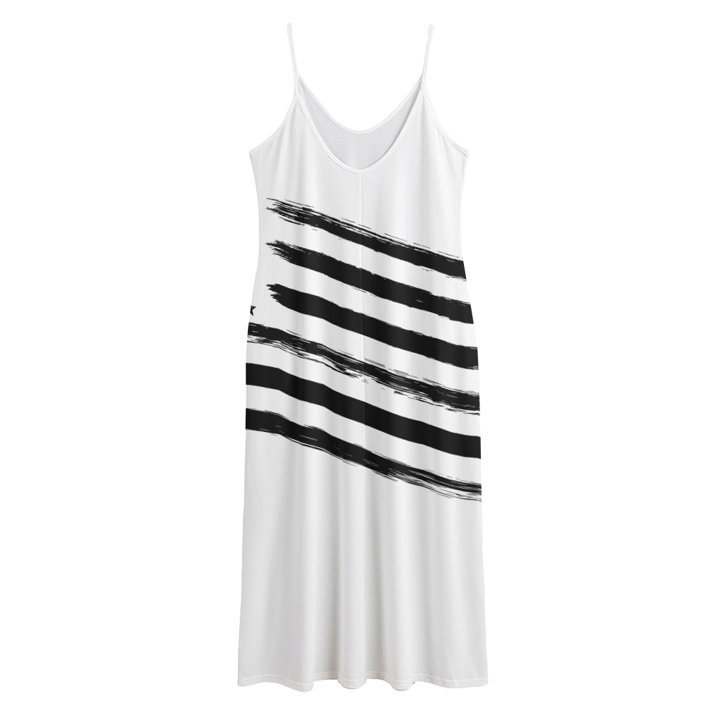 White And Black American Flag Print Jersey Midi Cami Dress