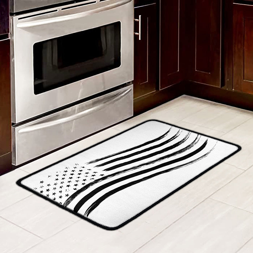 White And Black American Flag Print Kitchen Mat