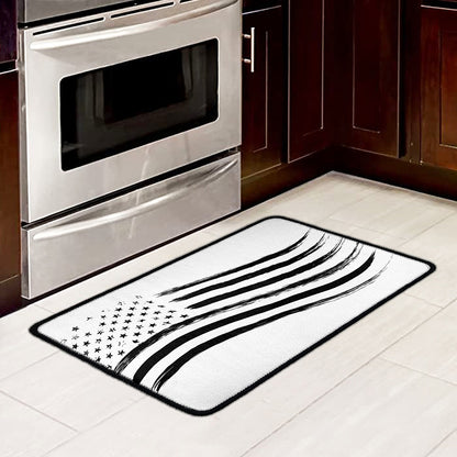 White And Black American Flag Print Kitchen Mat