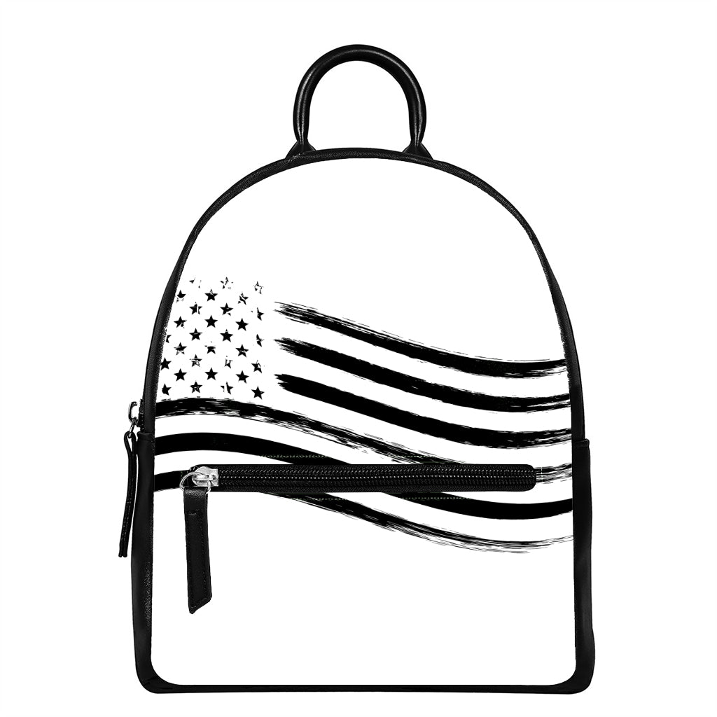 White And Black American Flag Print Leather Backpack