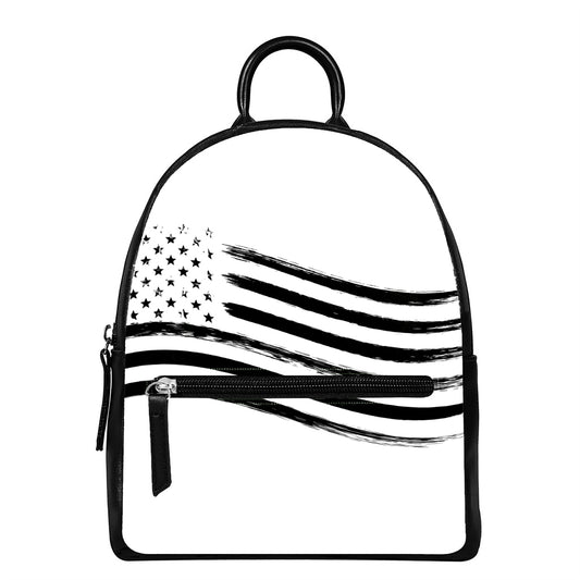 White And Black American Flag Print Leather Backpack