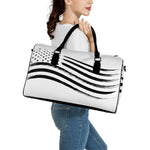 White And Black American Flag Print Leather Duffle Bag