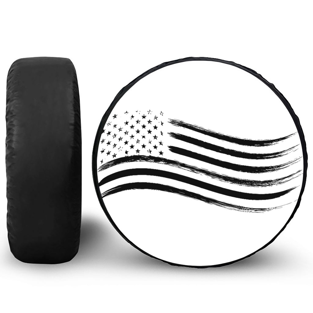 White And Black American Flag Print Leather Spare Tire Cover