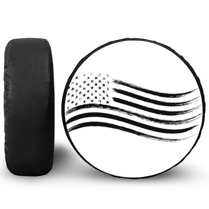 White And Black American Flag Print Leather Spare Tire Cover