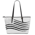 White And Black American Flag Print Leather Tote Bag With Zipper