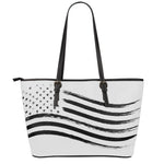 White And Black American Flag Print Leather Tote Bag