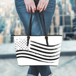 White And Black American Flag Print Leather Tote Bag