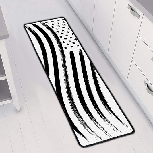 White And Black American Flag Print Long Kitchen Mat