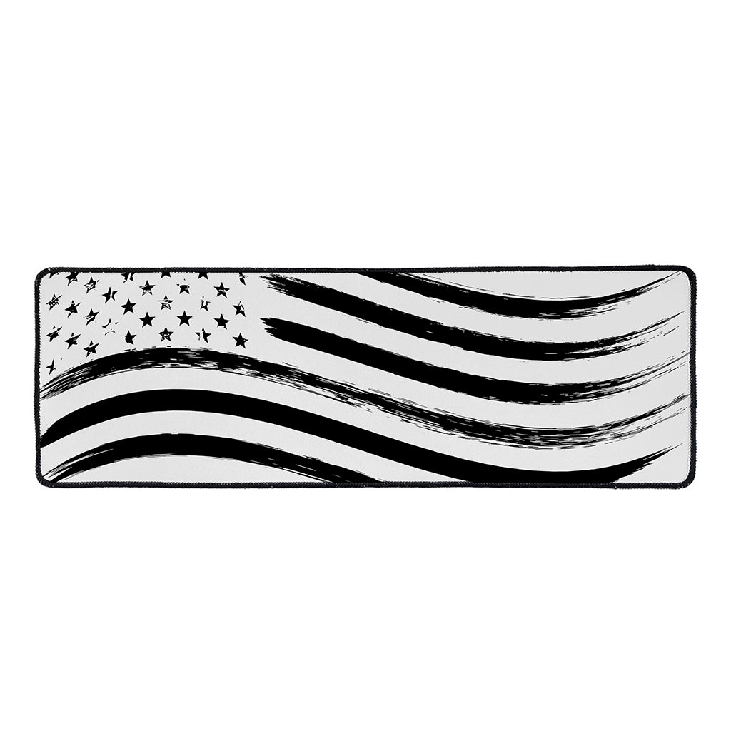 White And Black American Flag Print Long Kitchen Mat