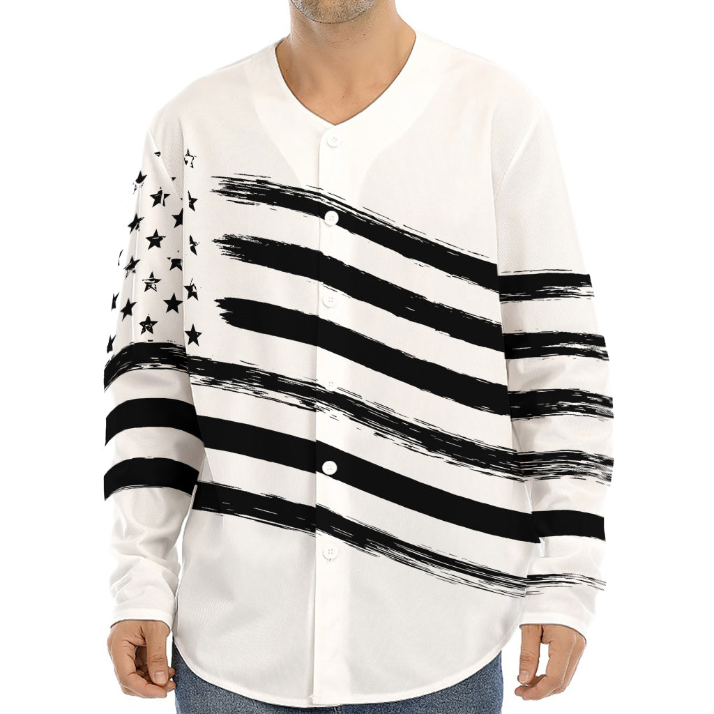 White And Black American Flag Print Long Sleeve Baseball Jersey