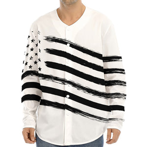 White And Black American Flag Print Long Sleeve Baseball Jersey