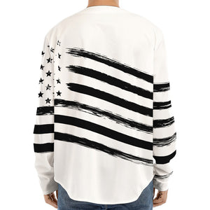 White And Black American Flag Print Long Sleeve Baseball Jersey