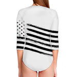 White And Black American Flag Print Long Sleeve Swimsuit