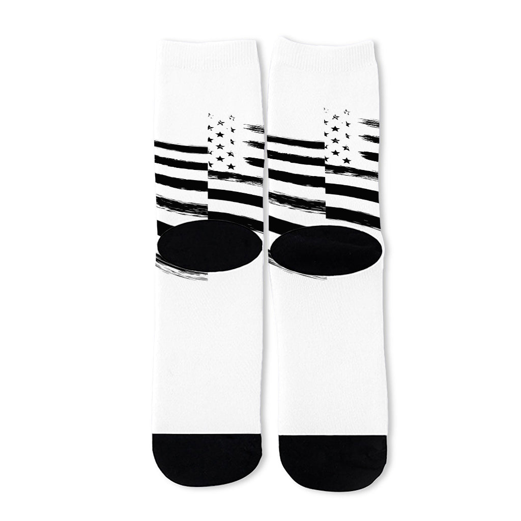 White And Black American Flag Print Long Socks