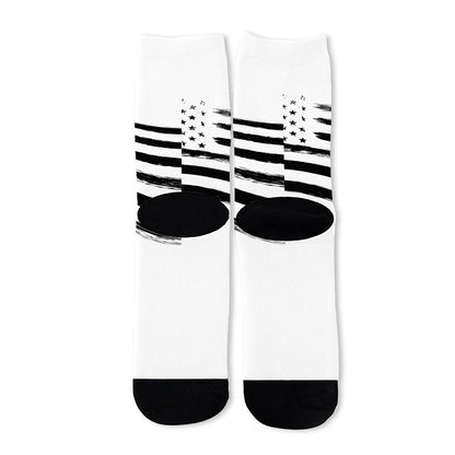 White And Black American Flag Print Long Socks