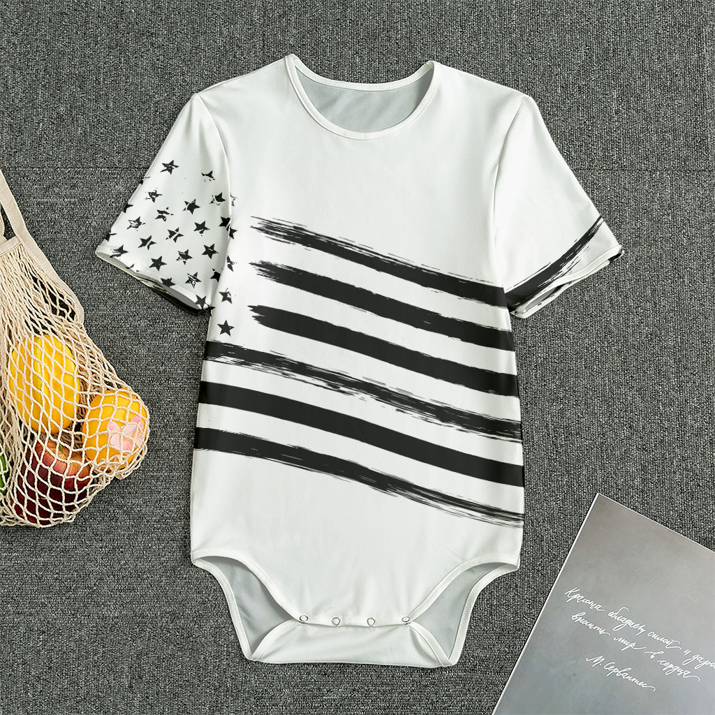White And Black American Flag Print Men's Bodysuit
