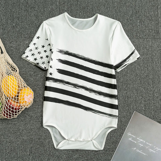 White And Black American Flag Print Men's Bodysuit