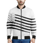 White And Black American Flag Print Men's Bomber Jacket