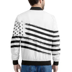 White And Black American Flag Print Men's Bomber Jacket