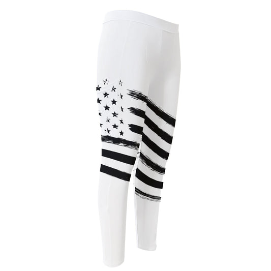 White And Black American Flag Print Men's Compression Pants
