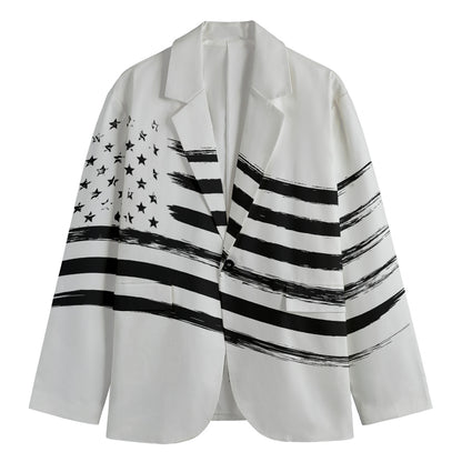White And Black American Flag Print Men's Cotton Blazer