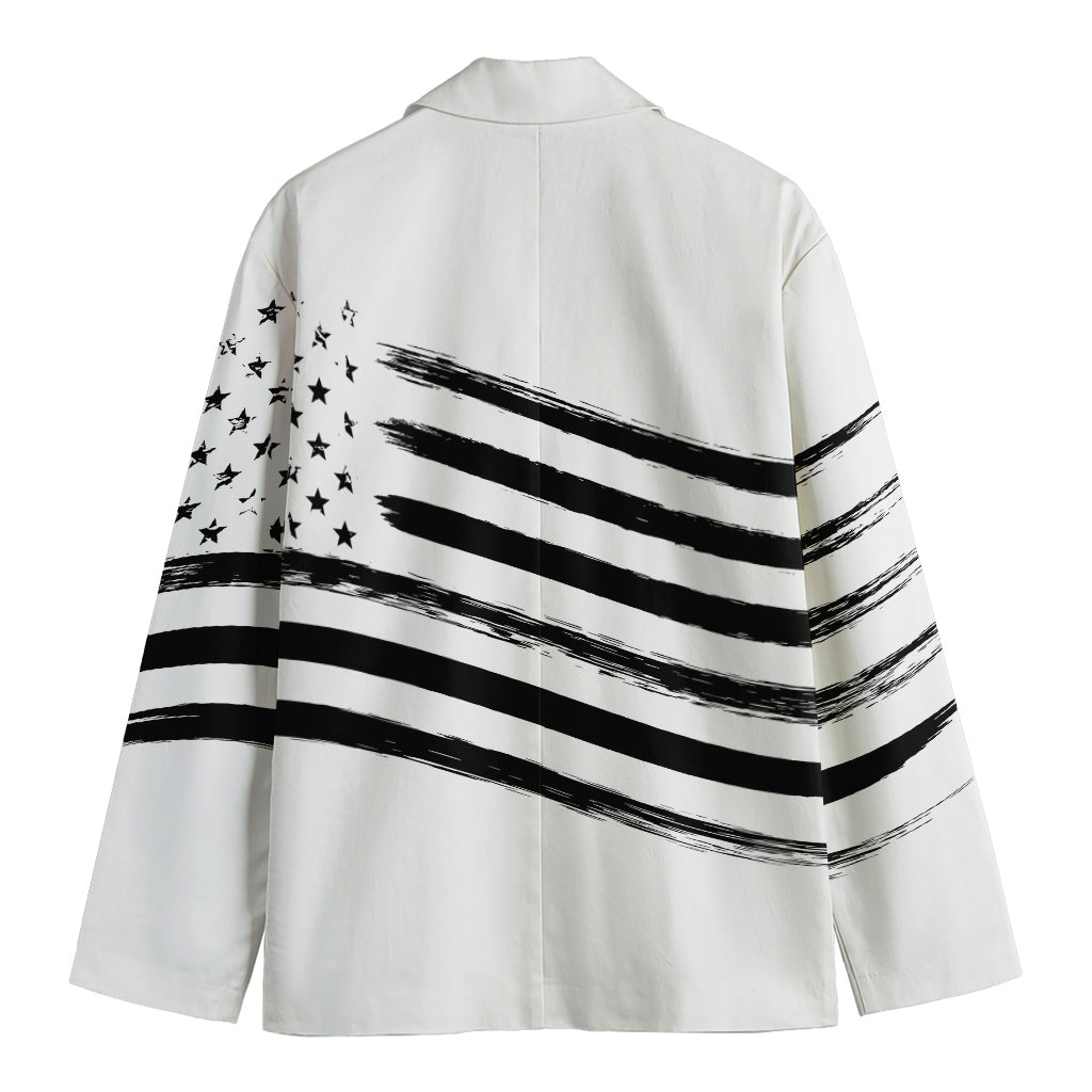 White And Black American Flag Print Men's Cotton Blazer