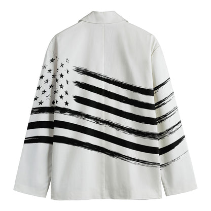 White And Black American Flag Print Men's Cotton Blazer