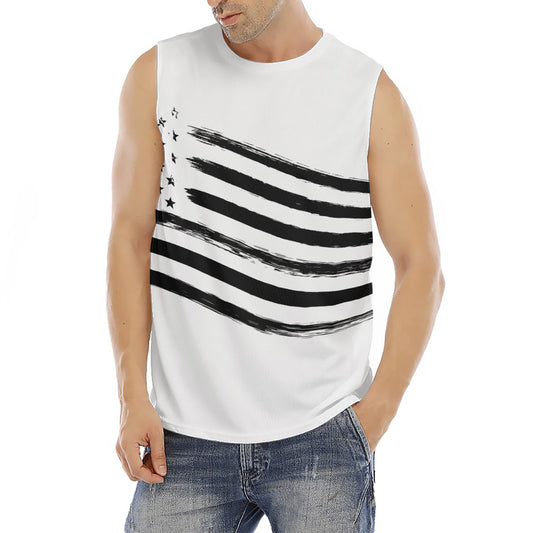 White And Black American Flag Print Men's Fitness Tank Top