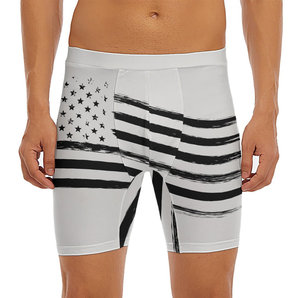 White And Black American Flag Print Men's Long Boxer Briefs