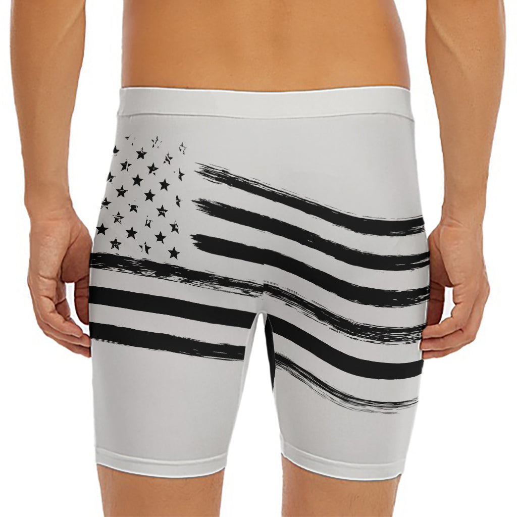 White And Black American Flag Print Men's Long Boxer Briefs