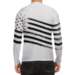 White And Black American Flag Print Men's Long Sleeve Rash Guard
