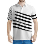 White And Black American Flag Print Men's Polo Shirt