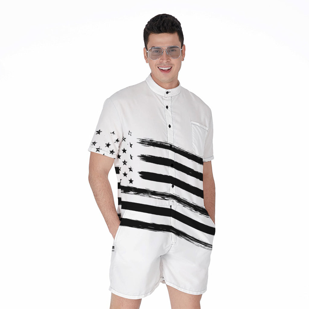 White And Black American Flag Print Men's Rompers