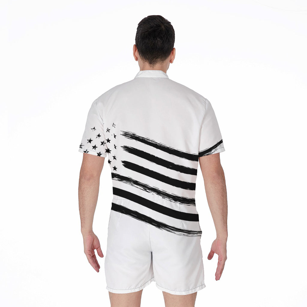 White And Black American Flag Print Men's Rompers