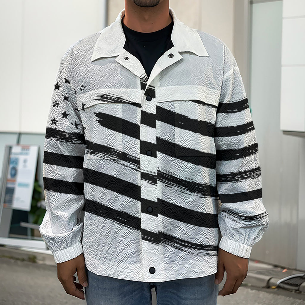 White And Black American Flag Print Men's Shirt Jacket