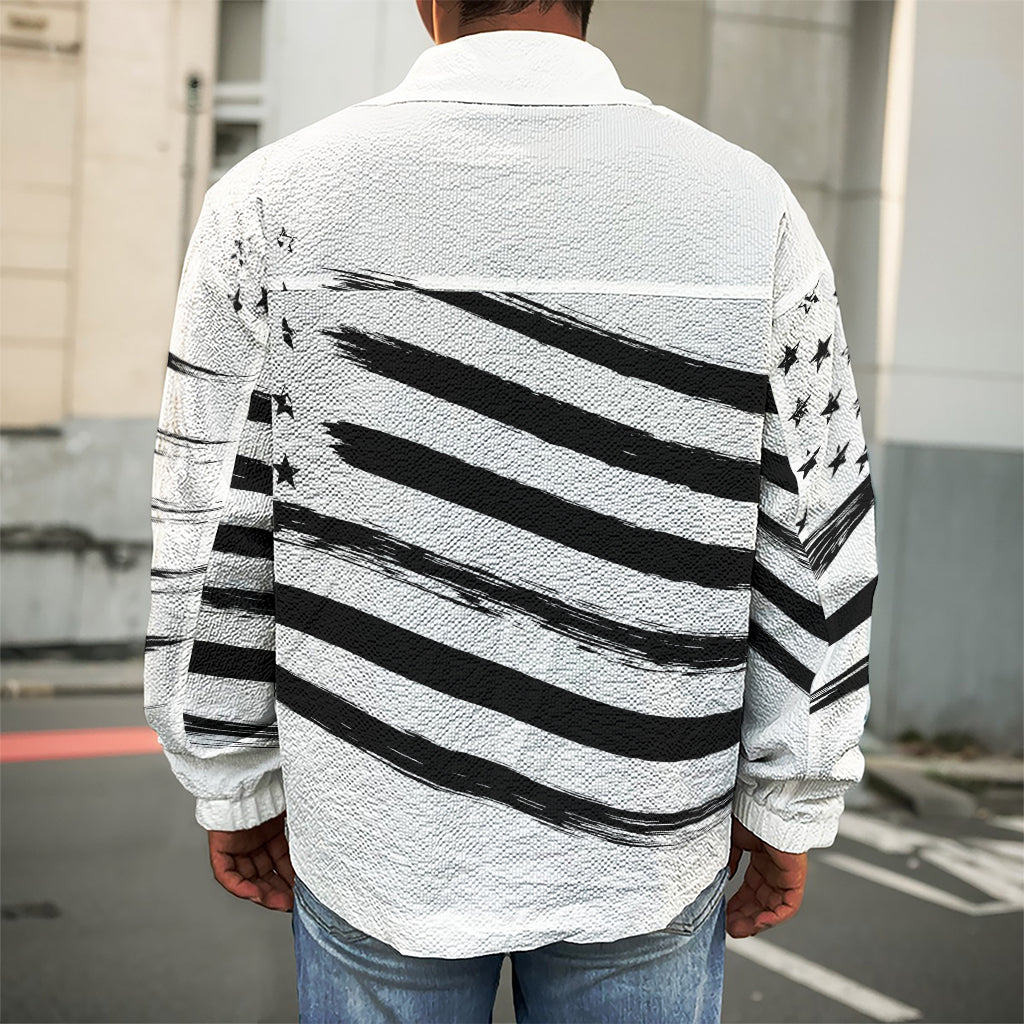 White And Black American Flag Print Men's Shirt Jacket