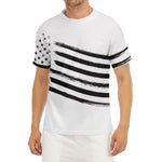 White And Black American Flag Print Men's Short Sleeve Rash Guard