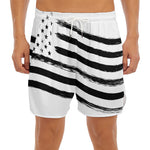 White And Black American Flag Print Men's Split Running Shorts