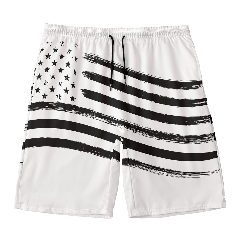 White And Black American Flag Print Men's Swim Trunks